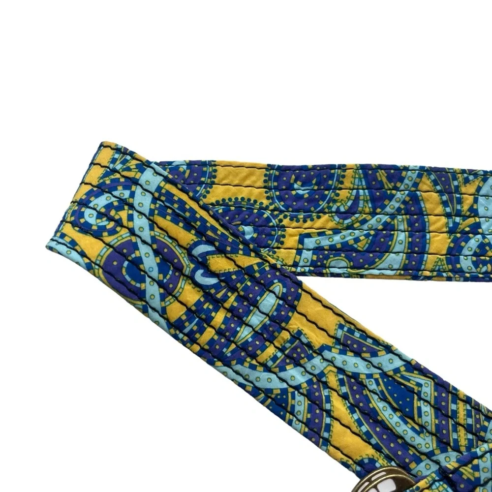 J. Crew Women’s Size S/M Blue, Yellow, Paisley Quilted Fabric Enamel Buckle Belt